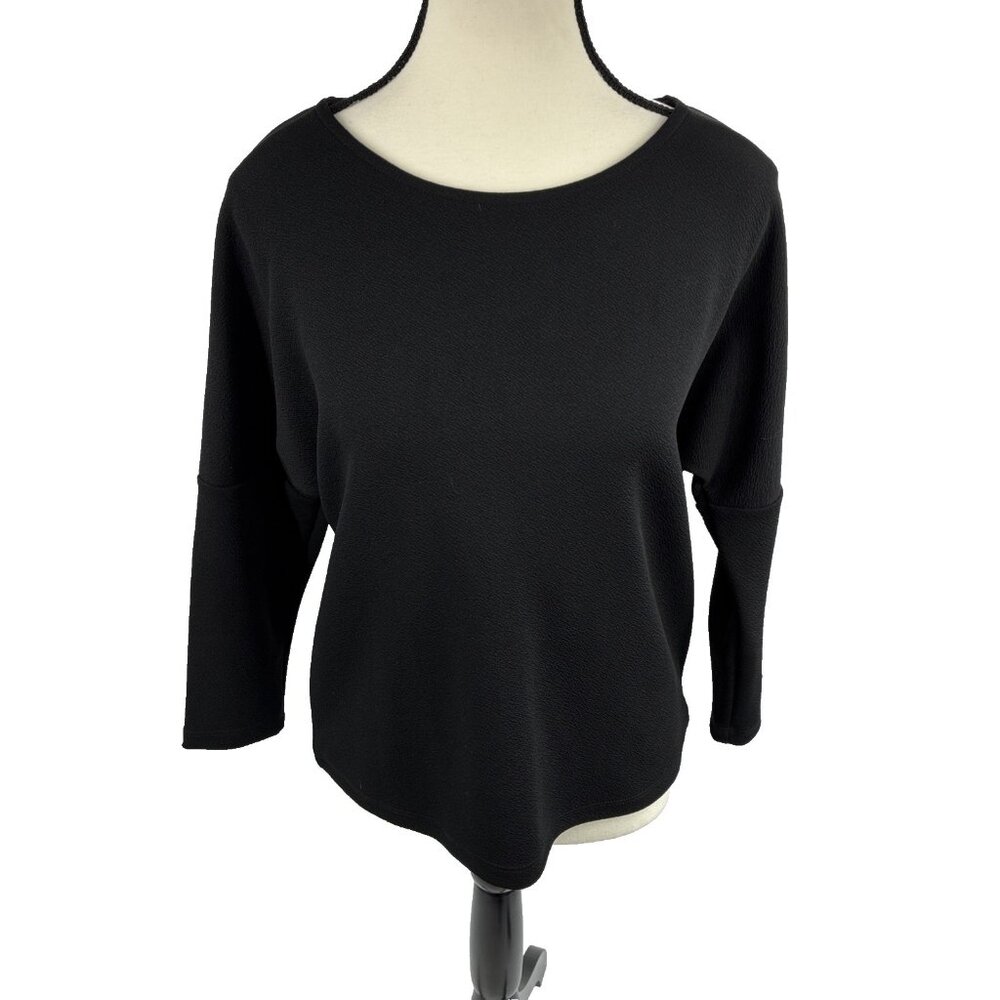 Bar III Womens Black Zip Back Blouse Top Medium Minimalist Career Office